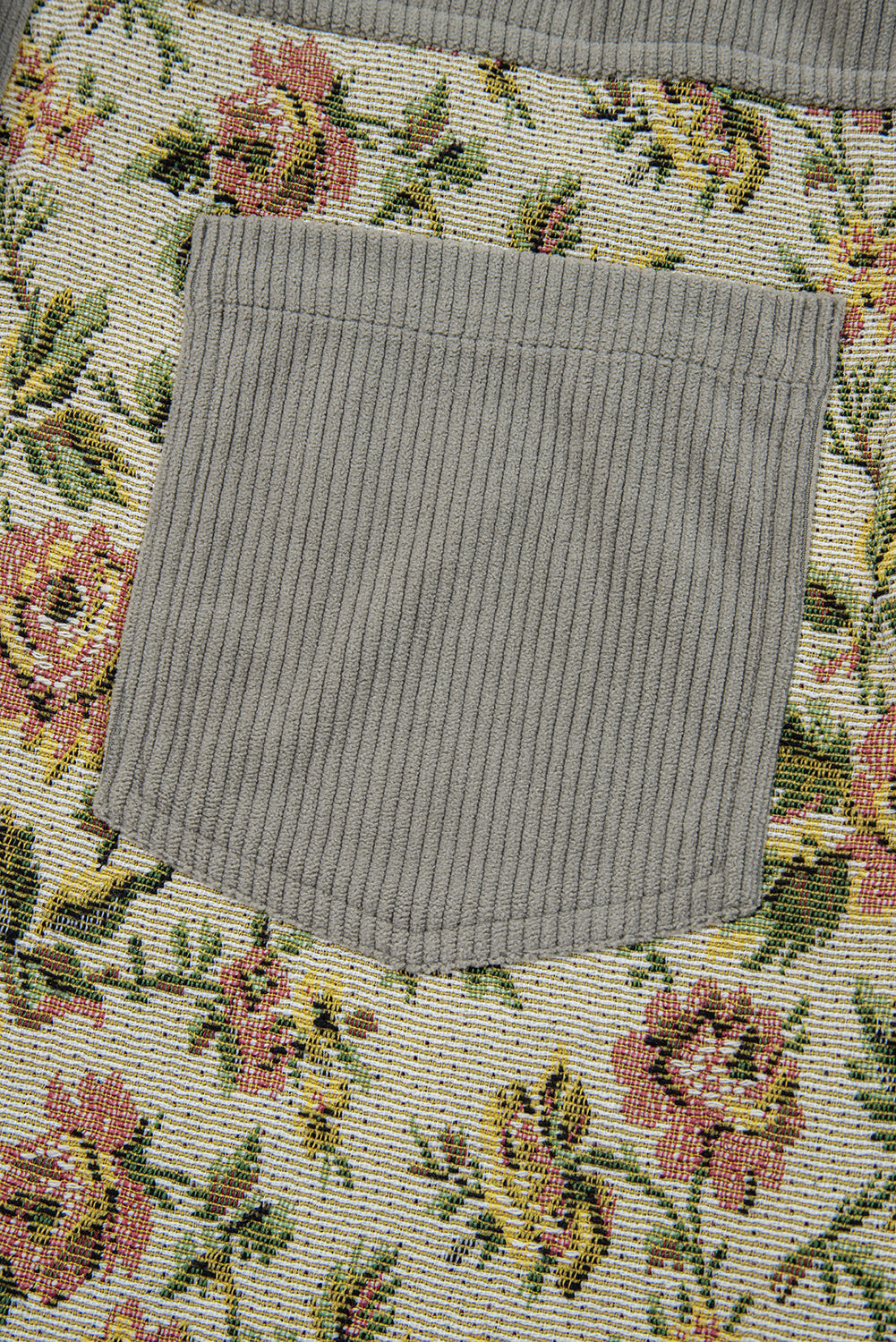 Medium Grey Ribbed Retro Floral Patchwork Jacket