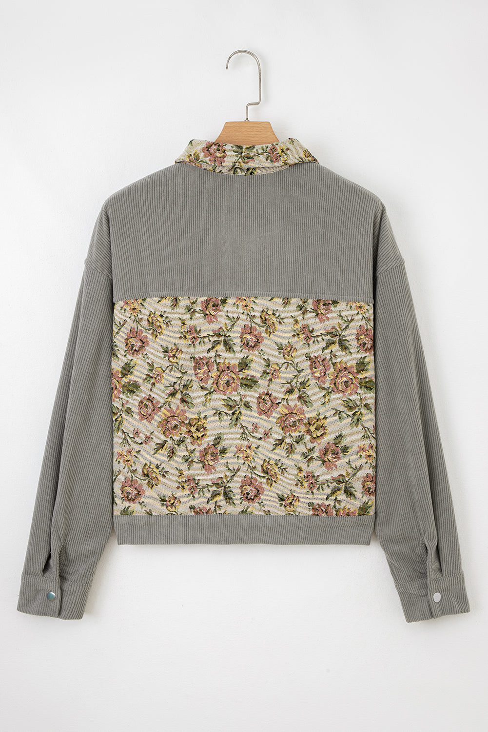 Medium Grey Ribbed Retro Floral Patchwork Jacket