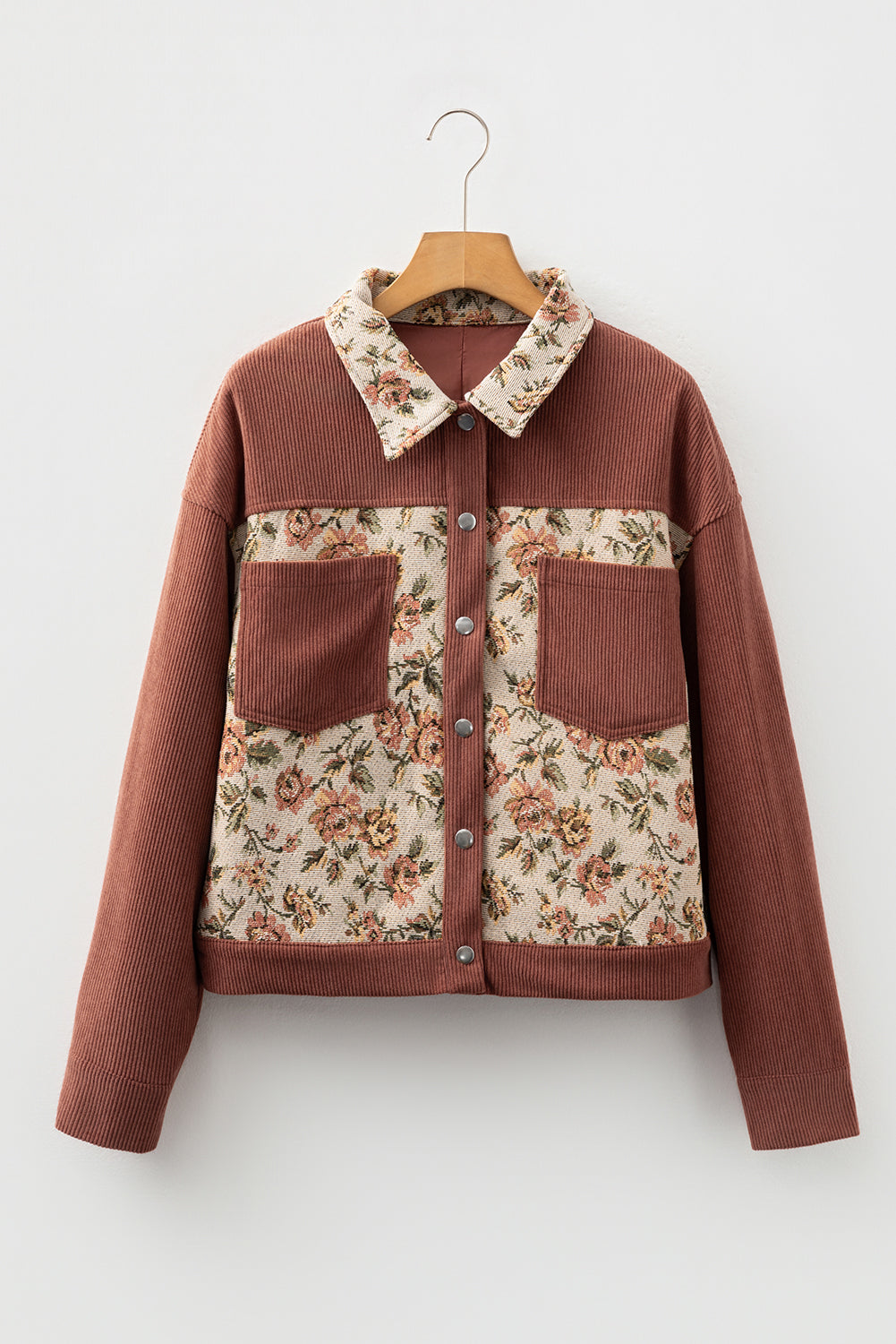 Medium Grey Ribbed Retro Floral Patchwork Jacket