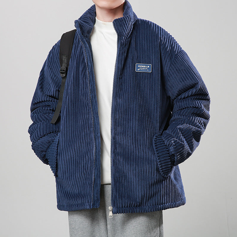 Winter Corduroy Cotton-padded Coat Warm Stand Collar Zipper Jacket Casual Outdoor Streetwear Men's Clothing