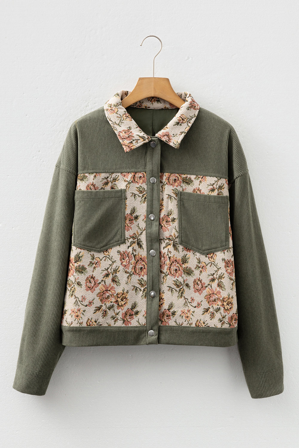 Medium Grey Ribbed Retro Floral Patchwork Jacket