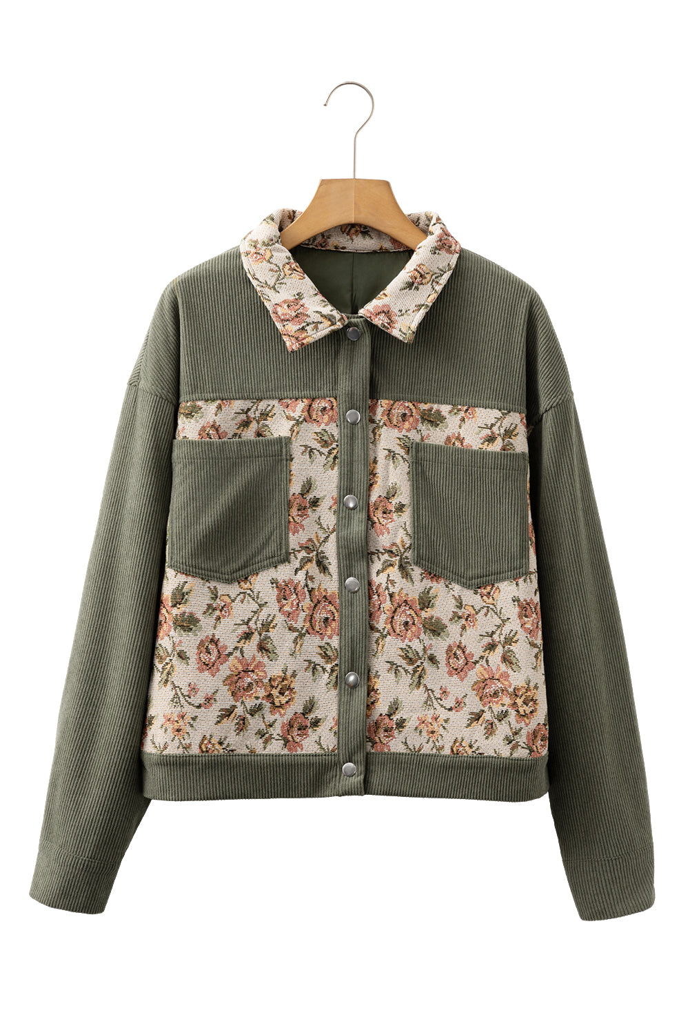 Medium Grey Ribbed Retro Floral Patchwork Jacket