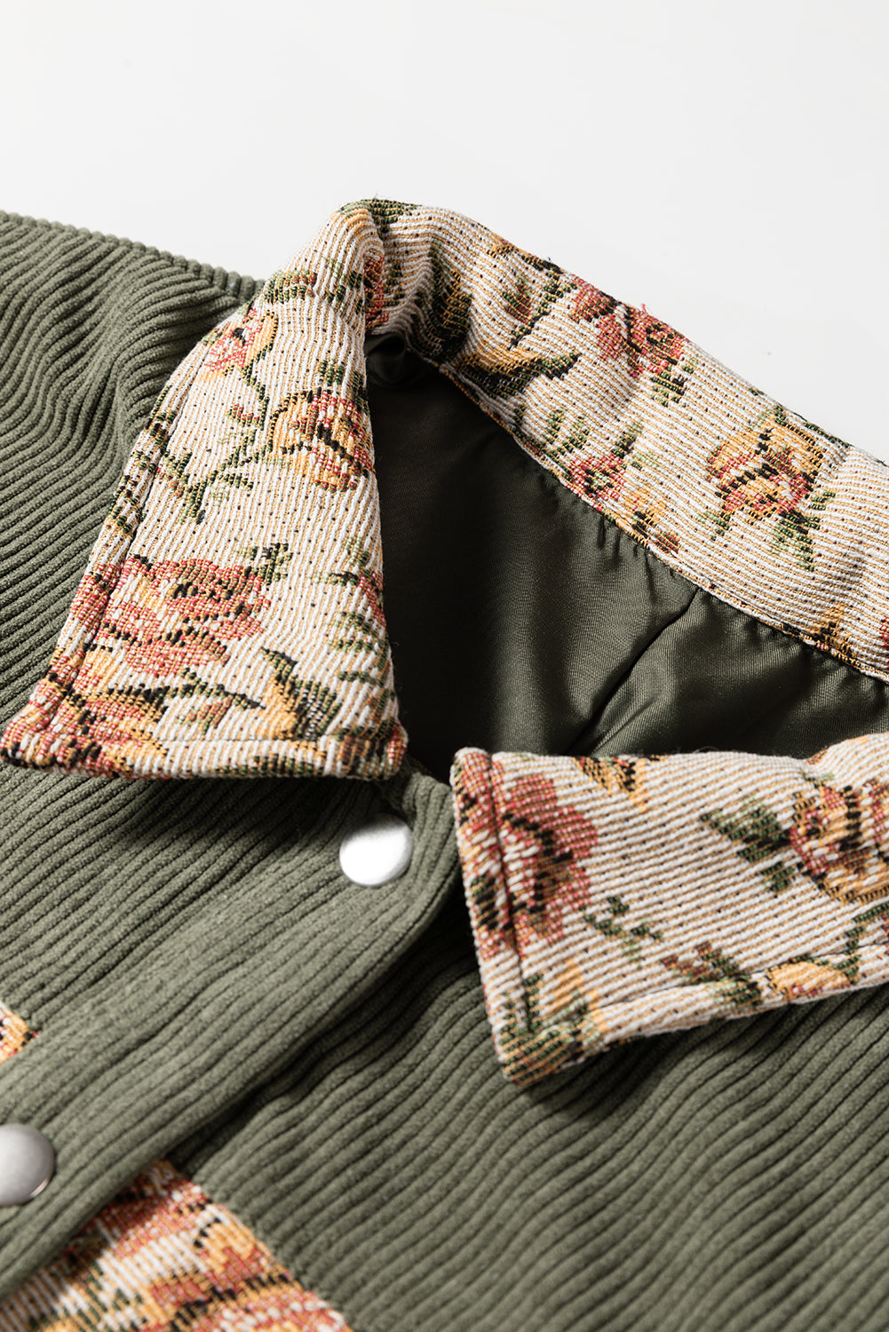 Medium Grey Ribbed Retro Floral Patchwork Jacket