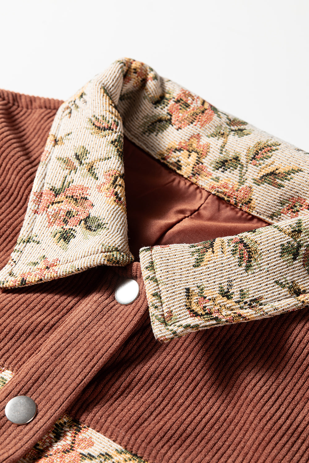 Medium Grey Ribbed Retro Floral Patchwork Jacket
