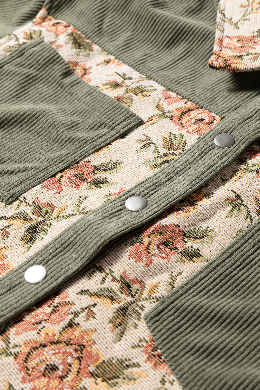 Medium Grey Ribbed Retro Floral Patchwork Jacket