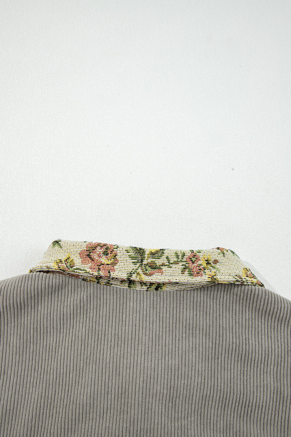 Medium Grey Ribbed Retro Floral Patchwork Jacket