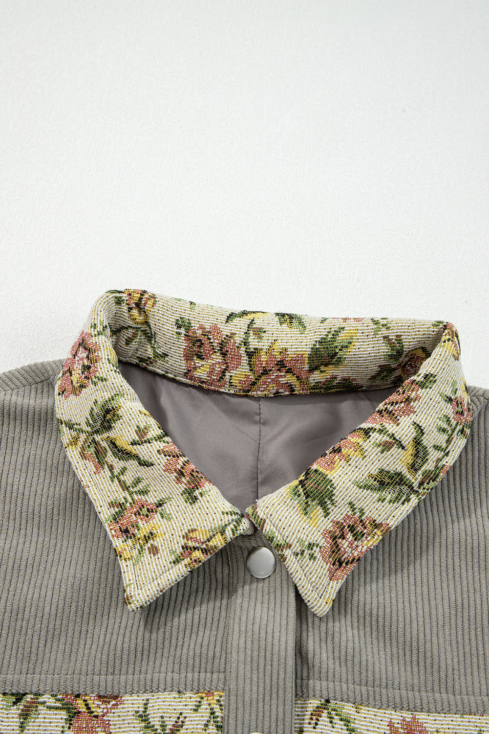 Medium Grey Ribbed Retro Floral Patchwork Jacket