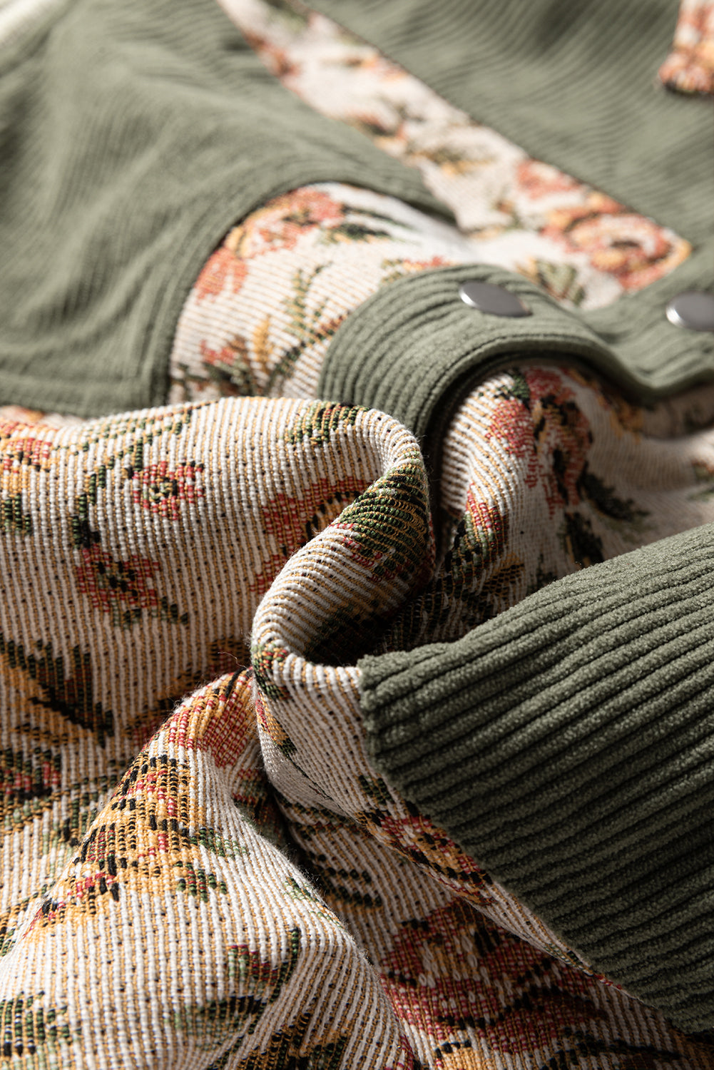 Medium Grey Ribbed Retro Floral Patchwork Jacket