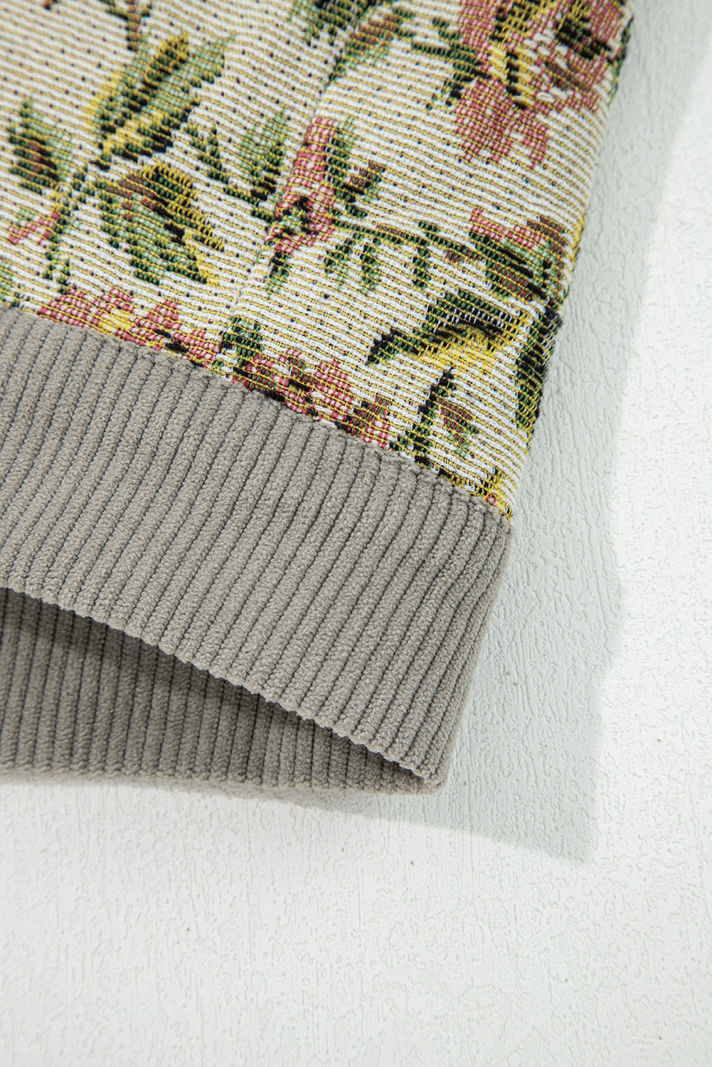 Medium Grey Ribbed Retro Floral Patchwork Jacket