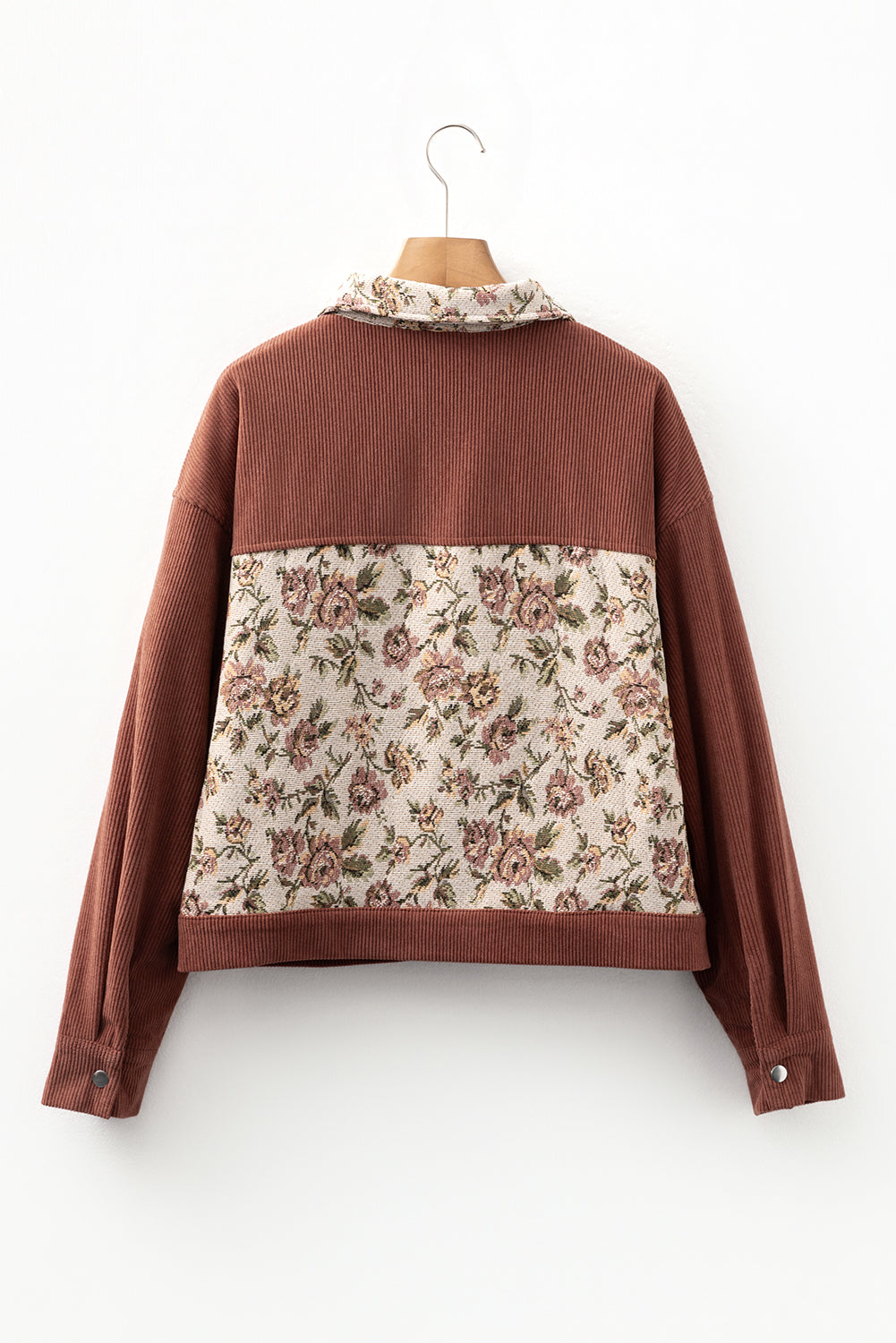 Medium Grey Ribbed Retro Floral Patchwork Jacket