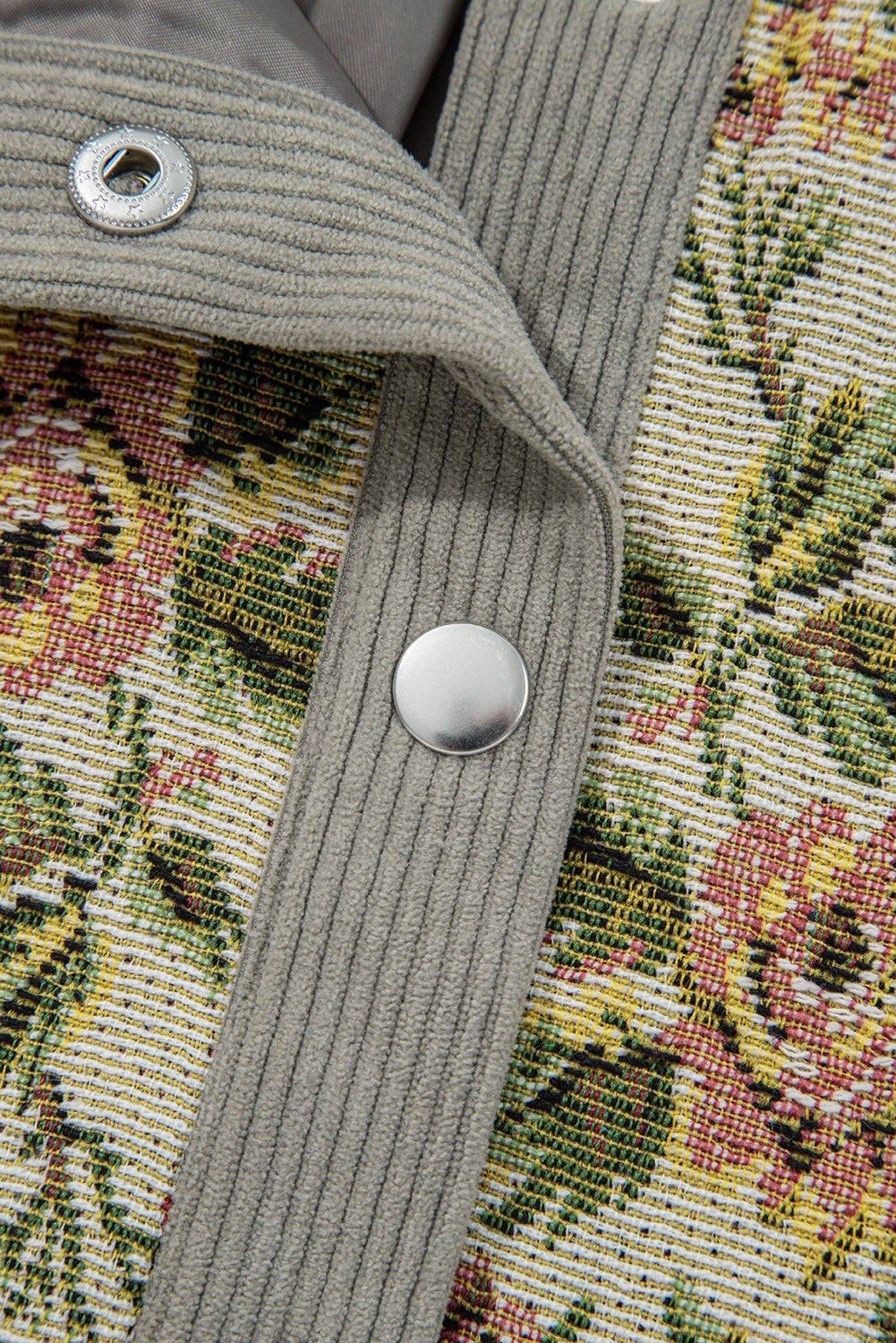 Medium Grey Ribbed Retro Floral Patchwork Jacket