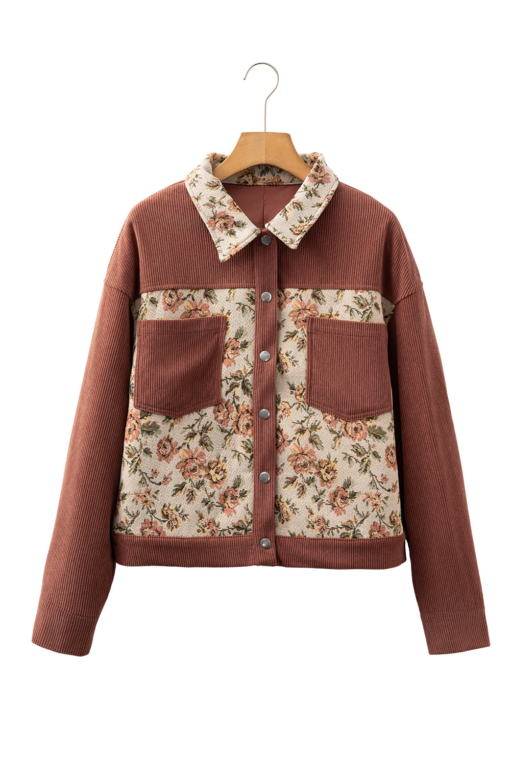 Medium Grey Ribbed Retro Floral Patchwork Jacket