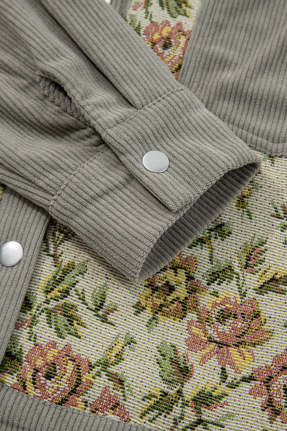 Medium Grey Ribbed Retro Floral Patchwork Jacket