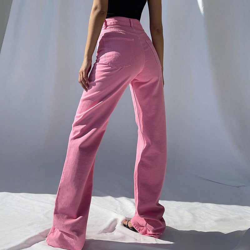 Women's High Waist Ripped Straight Wide Leg Jeans