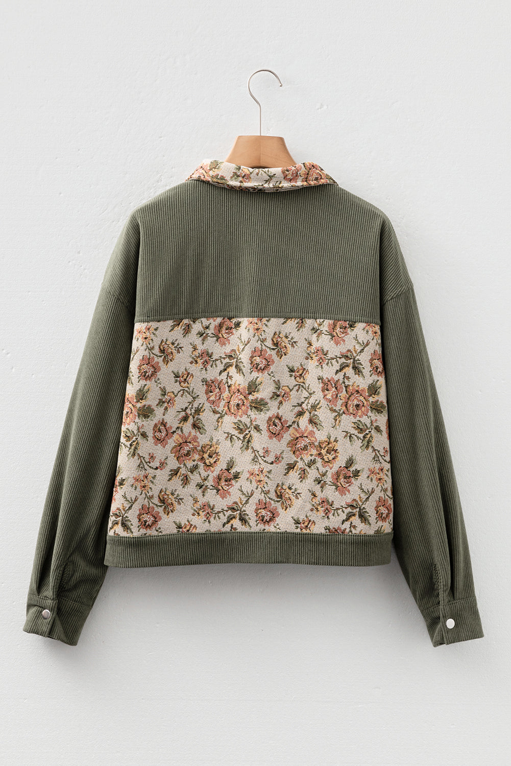 Medium Grey Ribbed Retro Floral Patchwork Jacket